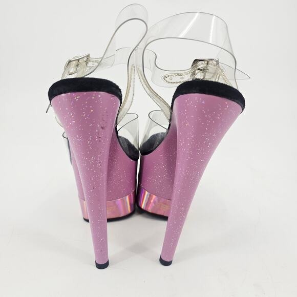 Pleaser Platform 9" Heels Adore 708 Pink Glitter Hologram Ankle Strap 8 - Picture 4 of 11